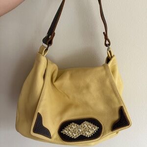Tylie Malibu Grunge-Glam Leather Shoulder Bag--Butter Yellow